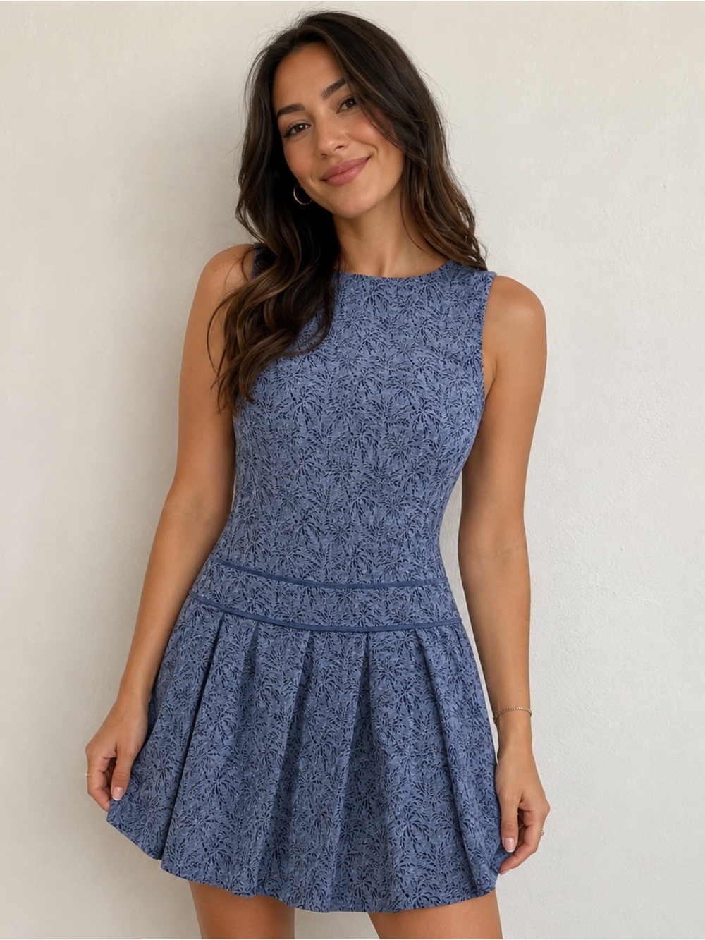 J. Crew Sleeveless Dusty Blue Textured Fit-and-Flare Mini Dress